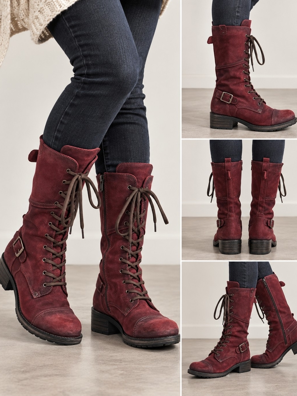 Taos Tall Crave Garnet Red Leather Tall Lace Up Boots Women 10 41 Mid Calf Boho